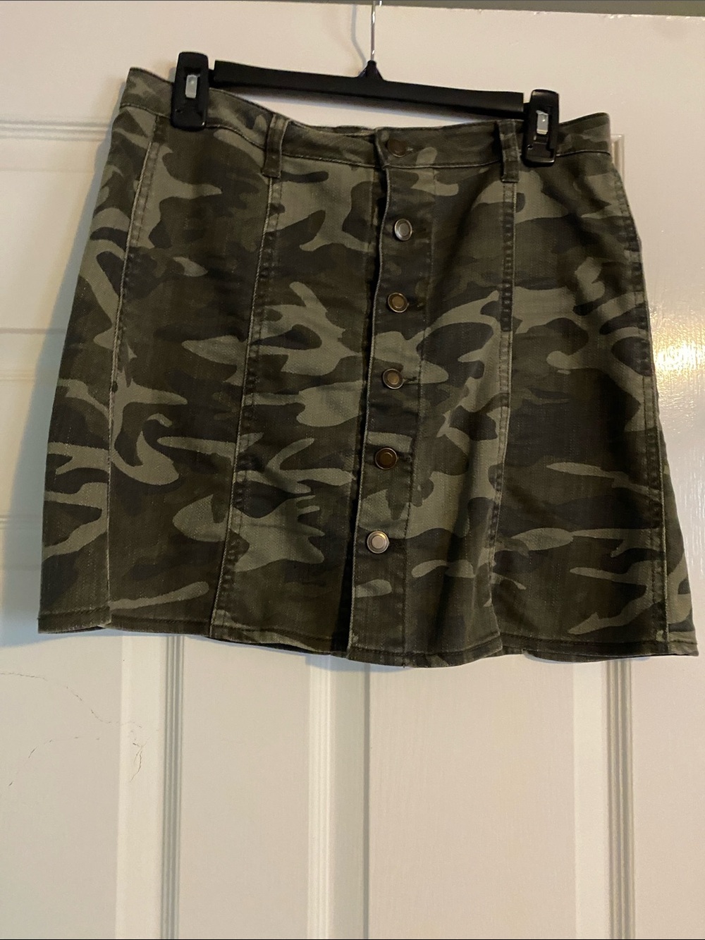 Faded Glory Olive Camo Button-Front Mini Skirt